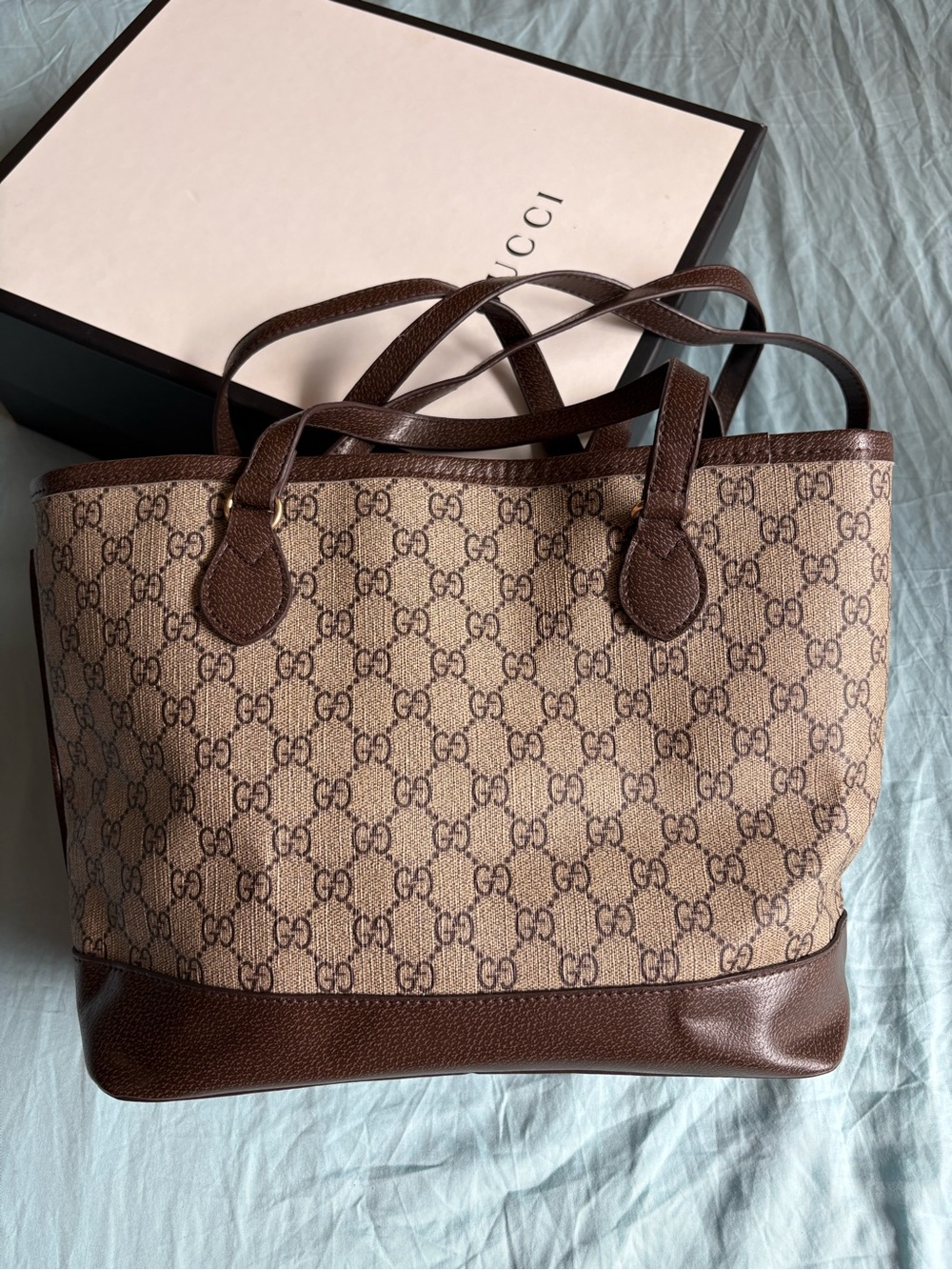 Gucci Brown GG Monogram Canvas Tote with Dark Brown Leather Trim - Picture 8 of 14